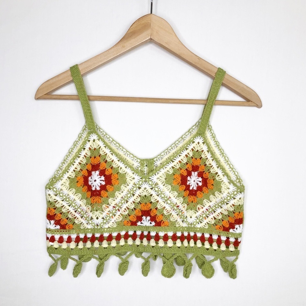 Bohemian Crochet, Multicolored Button, Front Top - image 2